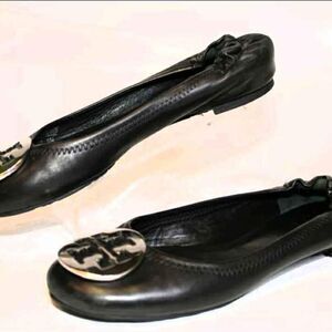 Tory Burch Designer Black Reva Ballet Leather Flats Size 6
